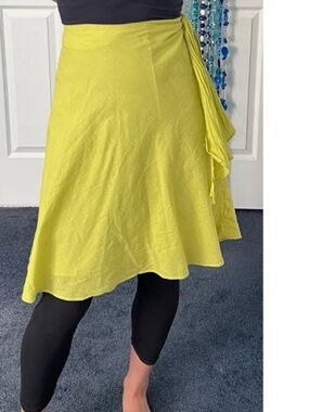 Vintage Acid Yellow Cotton Wrap Skirt • Sunlit Citrus • Short • Tie Waist M/L
